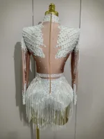 Sparkly Rhinestone Sequin Tassel Stretch Bodysuits 2025 New Arrival Women Birthday Party Nightclub Dj Stage Performance Costume - Image 3