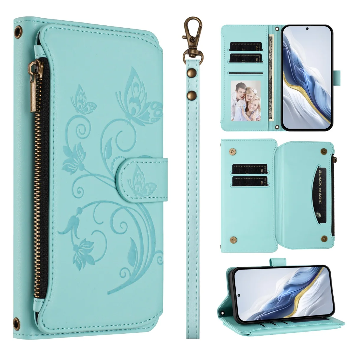 Faux Leather Zipper Wallet Phone Case with Card Holder