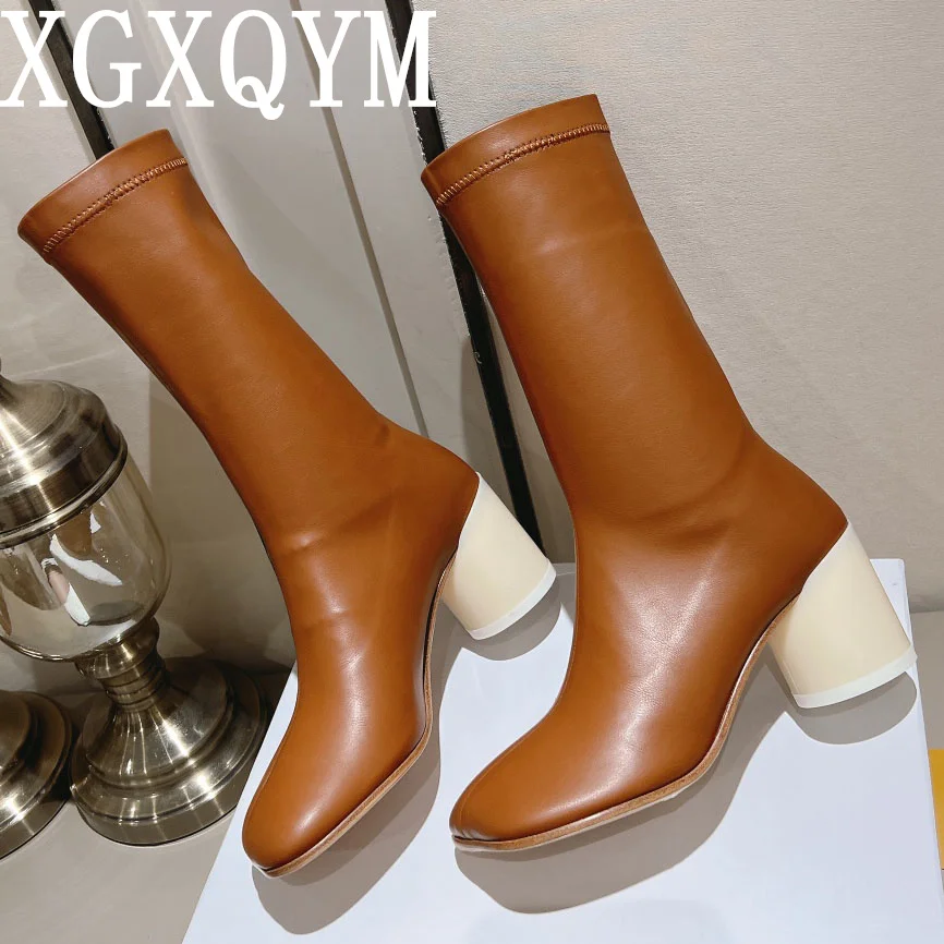 

Classic Brand Ankle Boots Genuine Leather Round Heel Square Toe Retro British Style Slim Fit Ladies Winter Shoes Solid Color