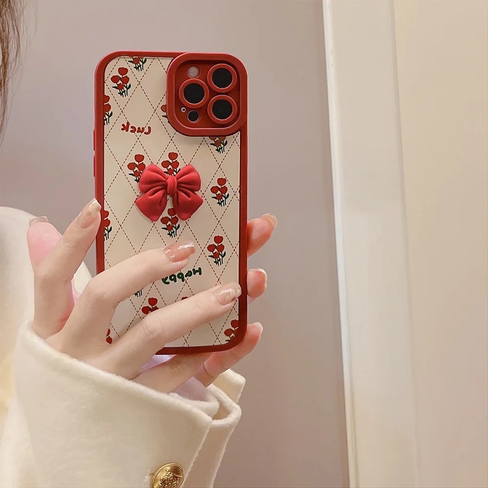 

Phone Case For Iphone 15 14 Plus 12 Mini 11 13 Pro Max Xr X Xs Max Creative Cute Girl Flowers Bow Knot Personality Back Cover