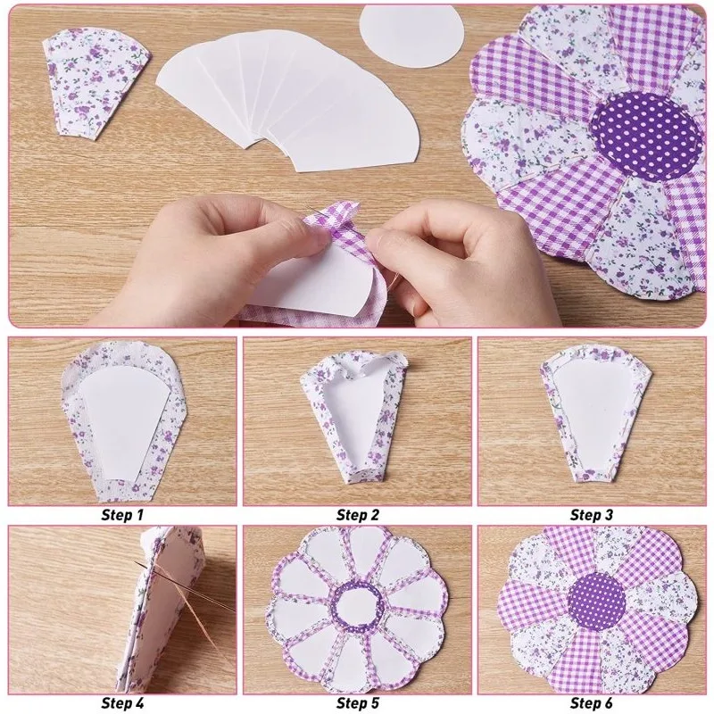 88 Pcs Flower Shape Paper Quilting Templates Handmade English Paper Piecing Trapezoid with Flat Round Patchwork Template