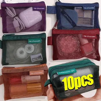 Portable Mini Coin Purse Bags Nylon Mesh Storage Bag for Money Key Lipstick Earphone Data Cable ID Card Credit Holder Wholesale 1
