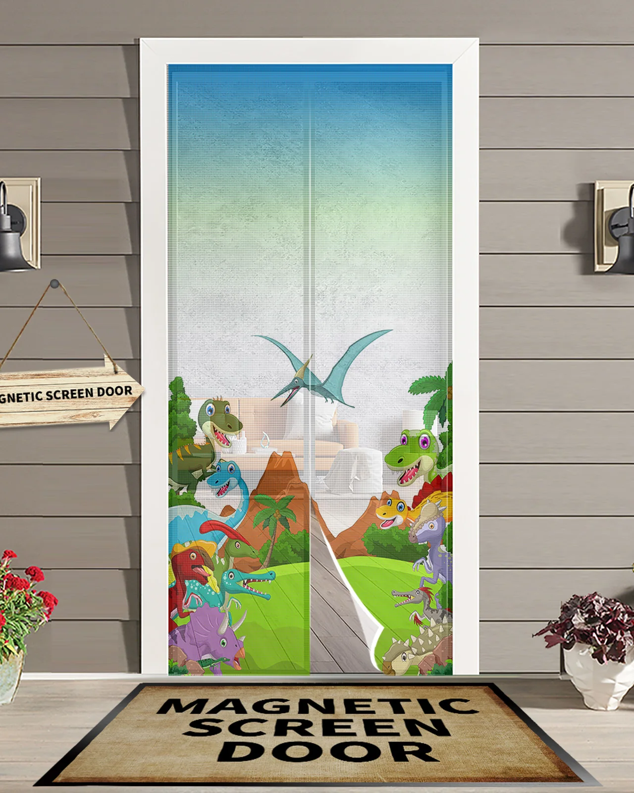 

Cartoon Jungle Meadow Dinosaur Magnetic Mosquito Net Summer Anti Bug Fly Door Curtains Kitchen Screen Door Mesh