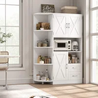 60.4" Farmhouse Kitchen Storage Cabinet, Freestanding Cabinet with Doors and Shelves, White 2