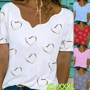 Women‘s New Fashion Casual Harajuku Love Printed Tops Tee Female Short Sleeve T-Shirt for Women Clothing Casual Loose Pullover 1