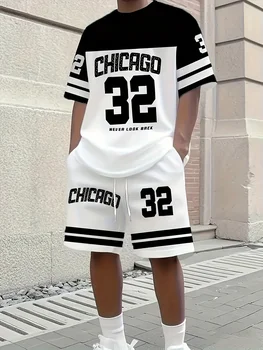 Men's Chicago-Themed Printed T-Shirt and Shorts Set 1