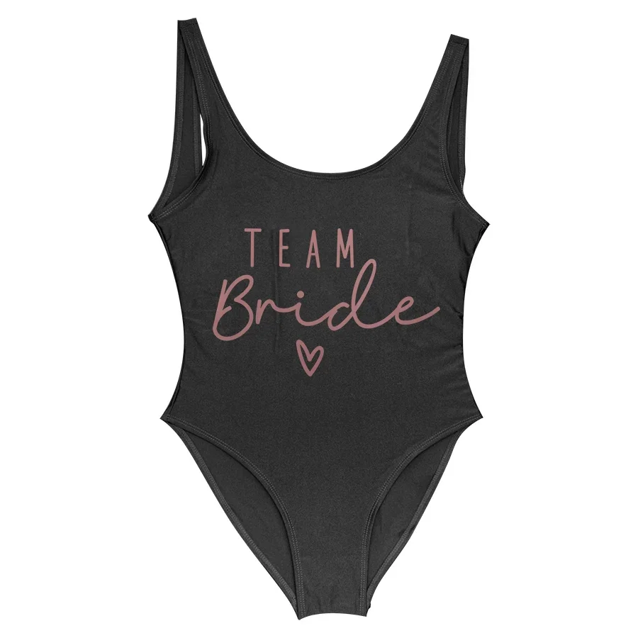 S-3XL Rose Gold Print Team Bride One-Piece Swimsuit Squad Women