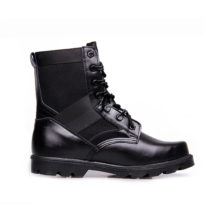 Men Combat Boots Steel Toe Leather Black Tactical Boots Men's Work Safety Shoes Rubber Sole High Top Men Labor Protection