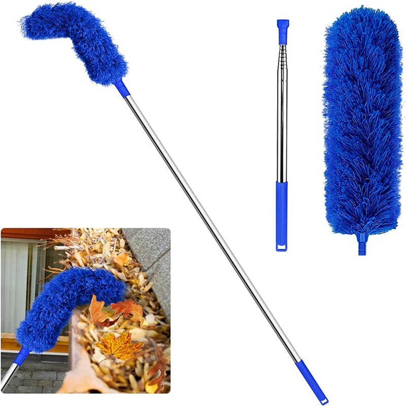 Gutter Cleaning Brush 2X Roofing Tool With Telescopic Extendable Pole 8.2Ft Guard Cleaner Tool Easy Remove Leave