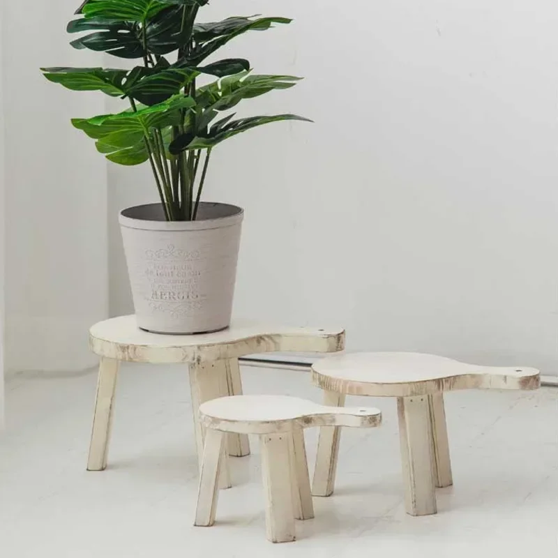 Simple Ground Flowers Wooden Tray Round Solid Wood Plant Stand Indoor Large Planter Holder Mobile Flowerpot Stand