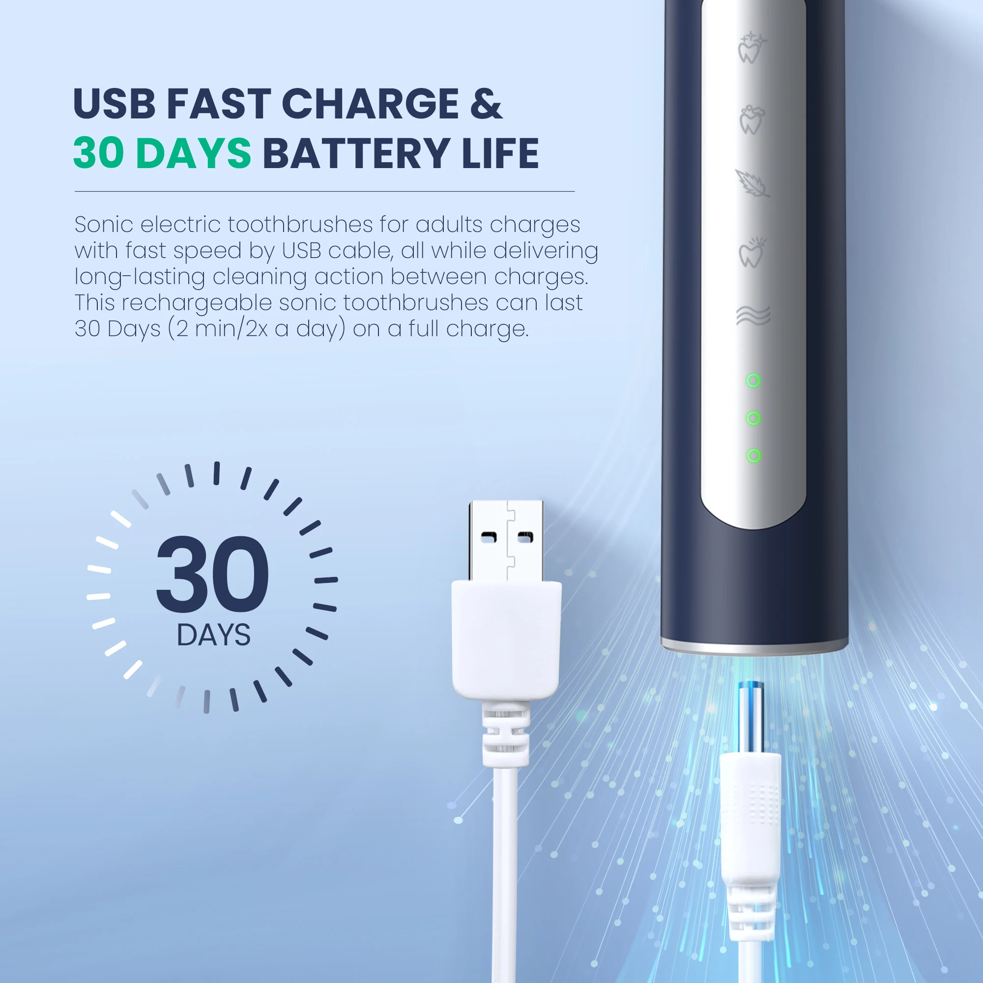 Sejoy JS10-1 Electric Sonic Toothbrush with 10 pcs Replacement Heads Rechargeable Waterproof Electronic Tooth Brushes 5