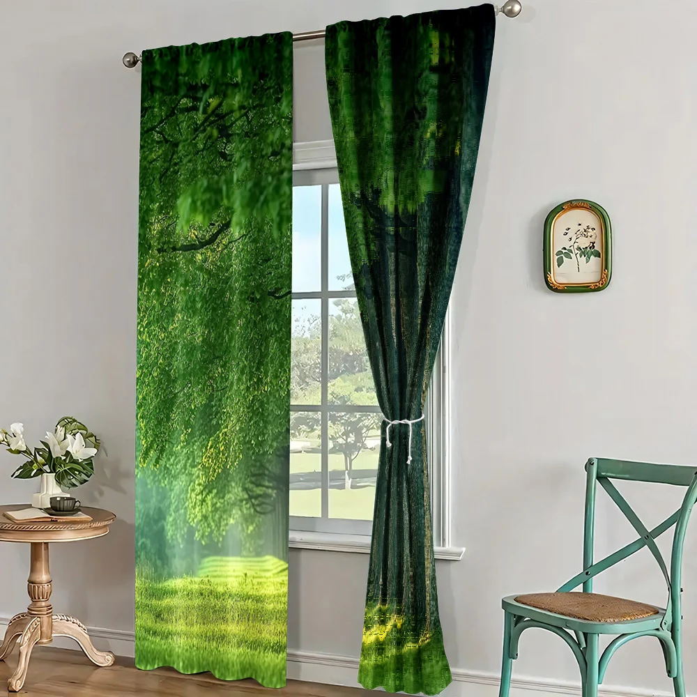2pc,  Scene Curtains Forest1 Machine Washable Fabric,Without Electricity Spring Party & Holiday Decor Perfect for Holiday 3