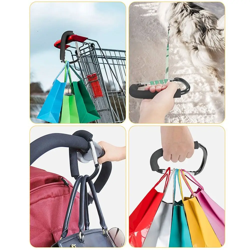 2Pcs Multifunction Baby Stroller Hook D-Ring Sponge Handle Carriage Hanger Aluminum Alloy Soft Grip Pram Lifting Button