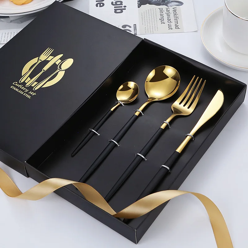 

Four-piece Stainless Steel Tableware Set Portuguese Steak Knife Fork And Spoon Chopsticks Gift Box Tableware Cutlery Set Din