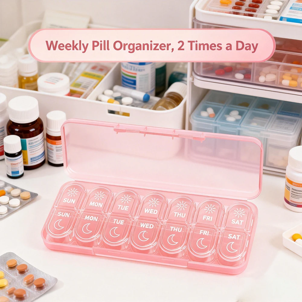 Dual-Compartment Weekly Pill Organizer for Travel & Daily Supplements