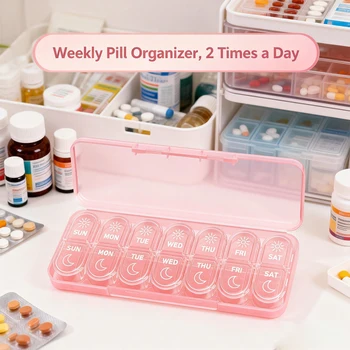 Organizzatore di Pillole Settimanale 7 Giorni, Portapillole per 2 Volte al Giorno, Organizzatore di Medicinali da Viaggio per Vitamine, Oli di Pesce