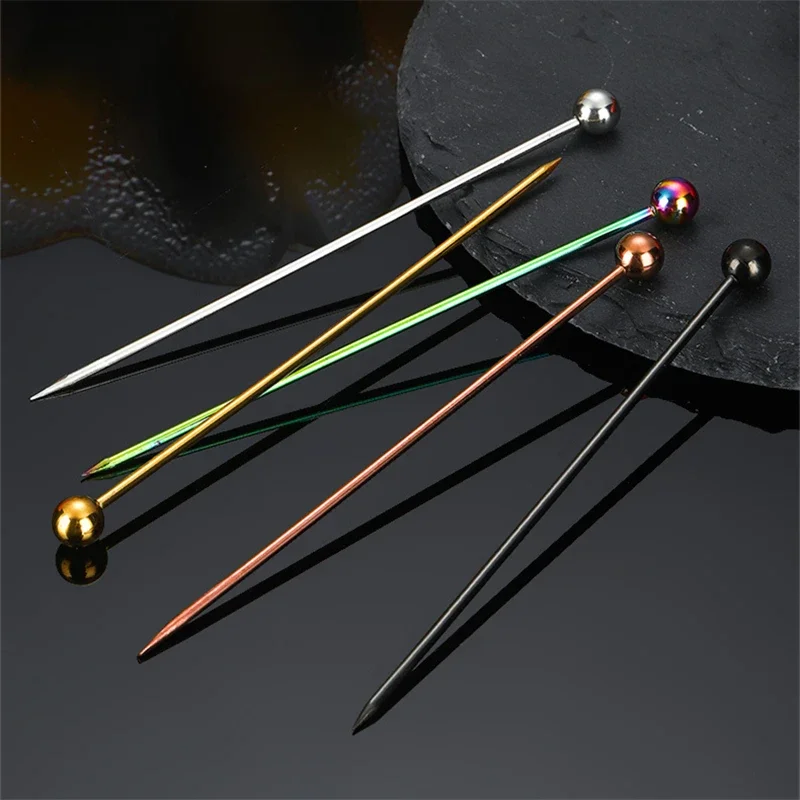3PCS Stainless Steel Cocktail Sticks Fruit Sticks Reusable Drink Picks Toothpicks Drinks Creativity Decorate Fruit Tableware