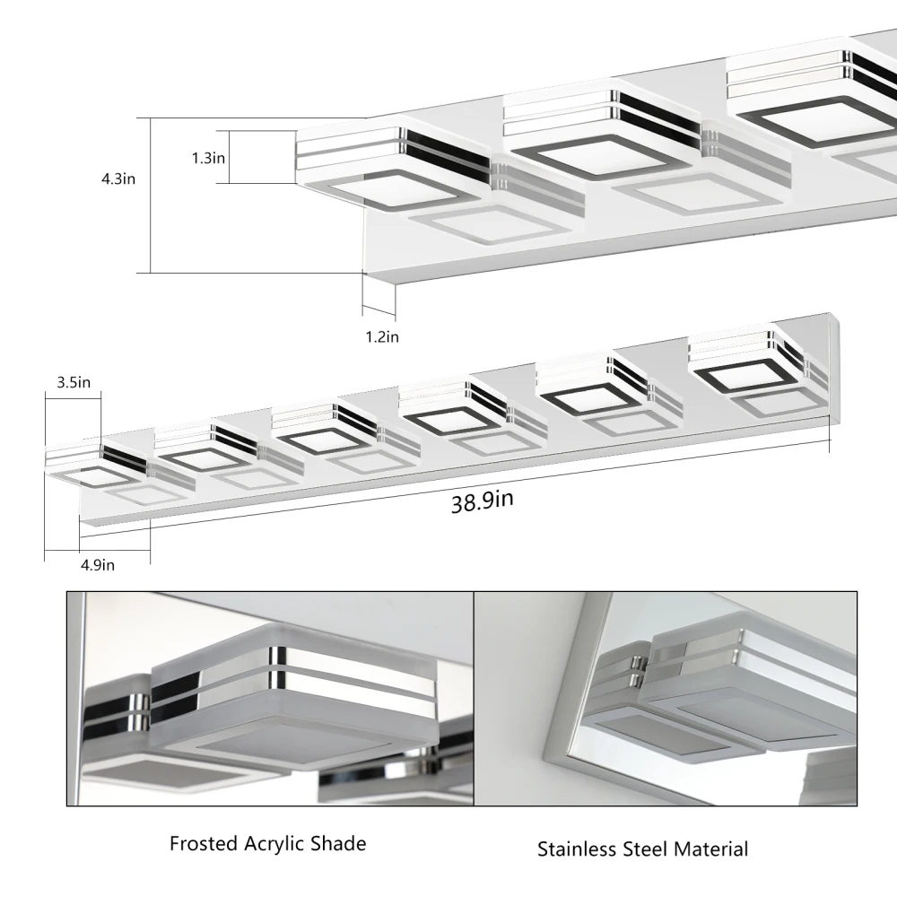 LED Modern Chrome Makeup Light, 6-Lights Acrylic Chrome Makeup Mirror Light Mirror Light Bathroom Vanity