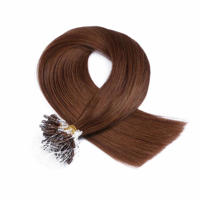 Remy Micro Ring Human Hair Extensions Straight Natural Virgin Pre Bonded Micro Loop 14"-30" Fusion
