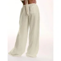 Plus Size 1XL-5XL Women's Fashionable Solid Color Straight Tube Drawstring Elastic Waist Pants Suitable for Commuting - Image 2