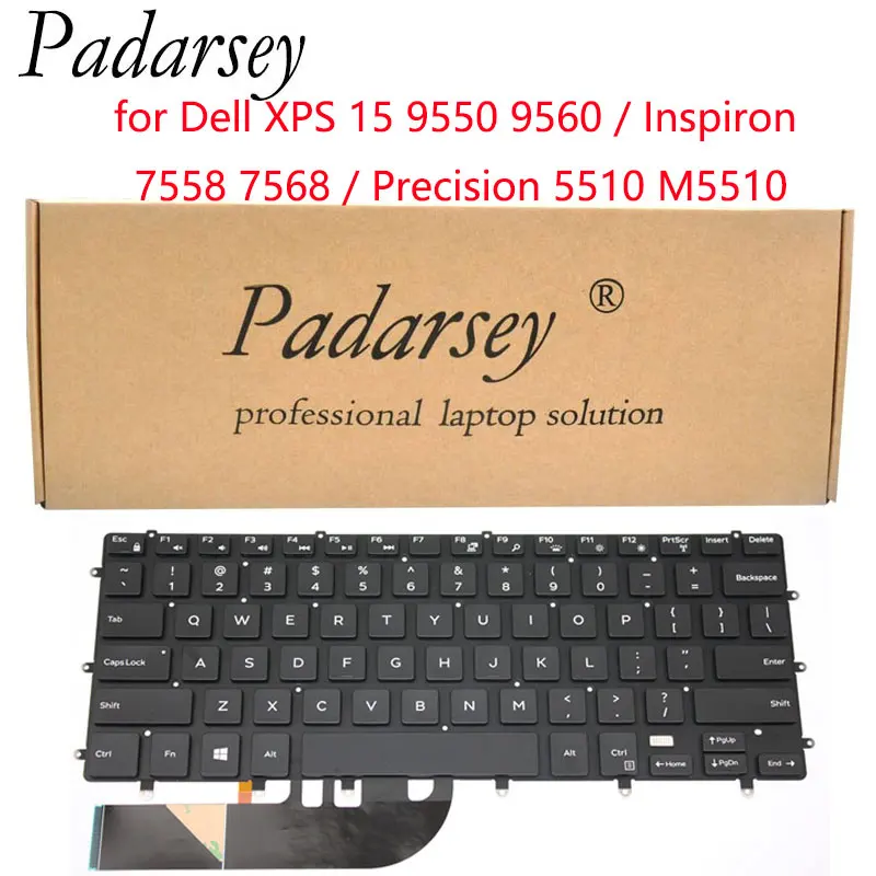 

Padarsey Replacement US Keyboard for Dell XPS 15 9550 9560 Inspiron 7558 7568 Precision 5510 M5510 Laptop Backlight No Frame