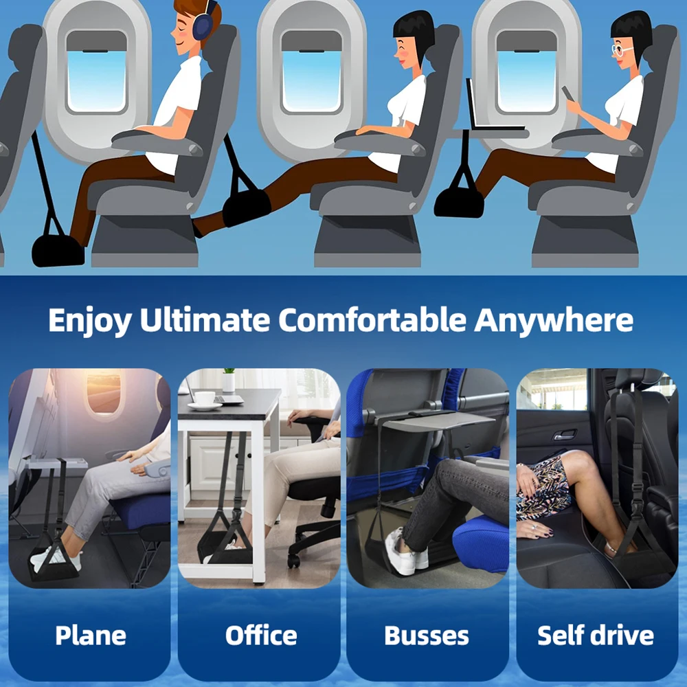 Newest Airplane Foot Hammock Airline Foot Rest With Removable Pad Adjustable Strap Foot Hammock With Menory Foam For Travel 6