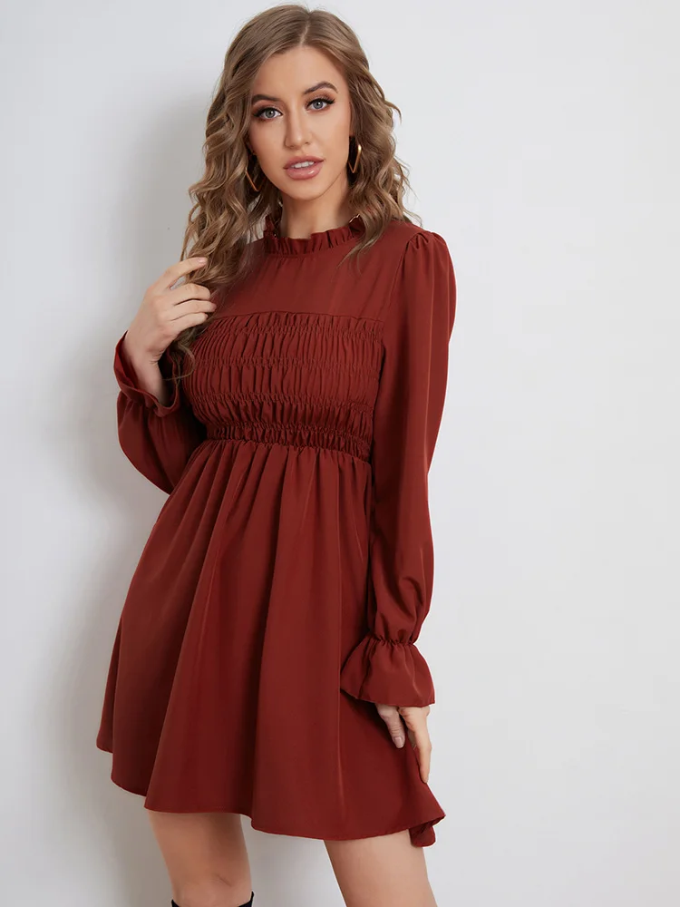 

WYWMY Spring Women's Dress Elegant Corset Slim Temperament Mini Dresses Women Fashion A-line O Neck Party Red Dress Vestido