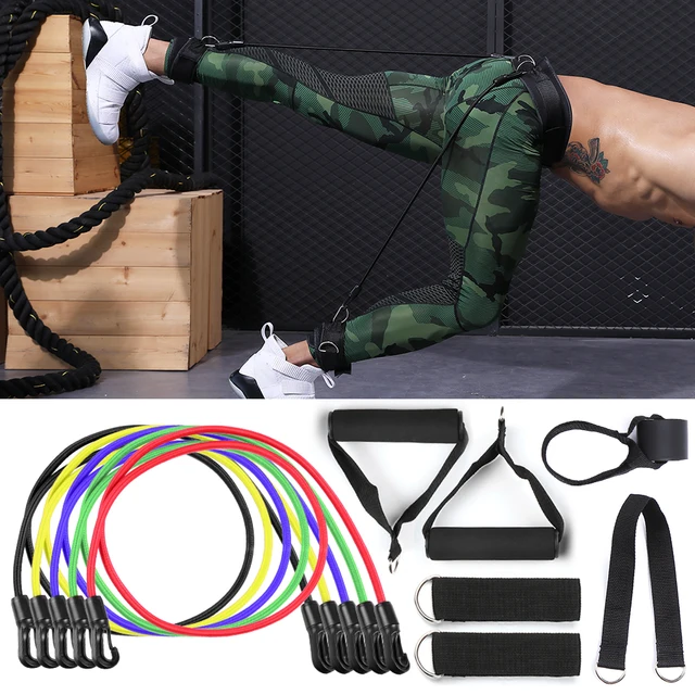 11pcs Resistance Bands Set Workout Fitness Exercise Tube Bands Door Anchor Ankle Straps Cushioned Handles with Carry Bags for H 3