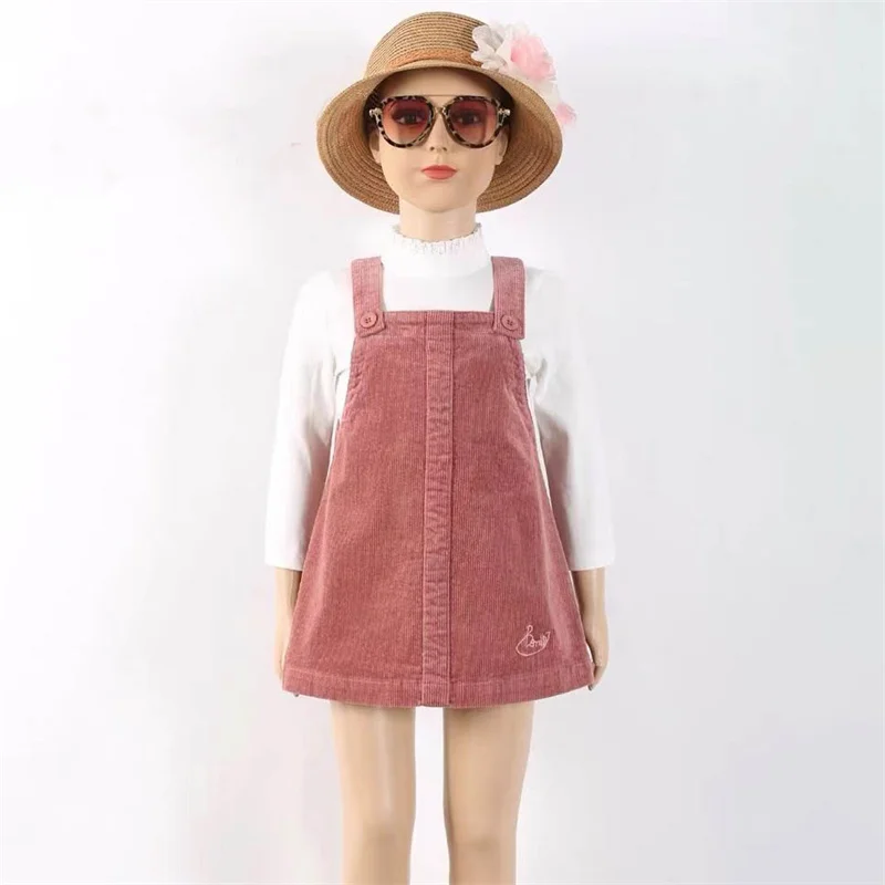 

Autumn Winter Corduroy Straps Dress + Cotton Long Sleeve 2piecs Children's Clothing Kids Princess Dresses Casual Clothes Suit