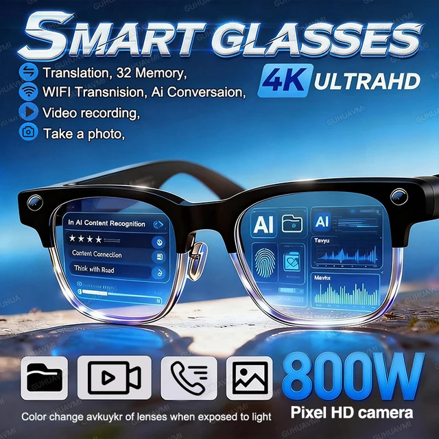 2026New 800W Pixel Camera Smart Glasses Men Video Recording AI Photo Recognition Bluetooth Call Voice Translation Sunglasses Man
