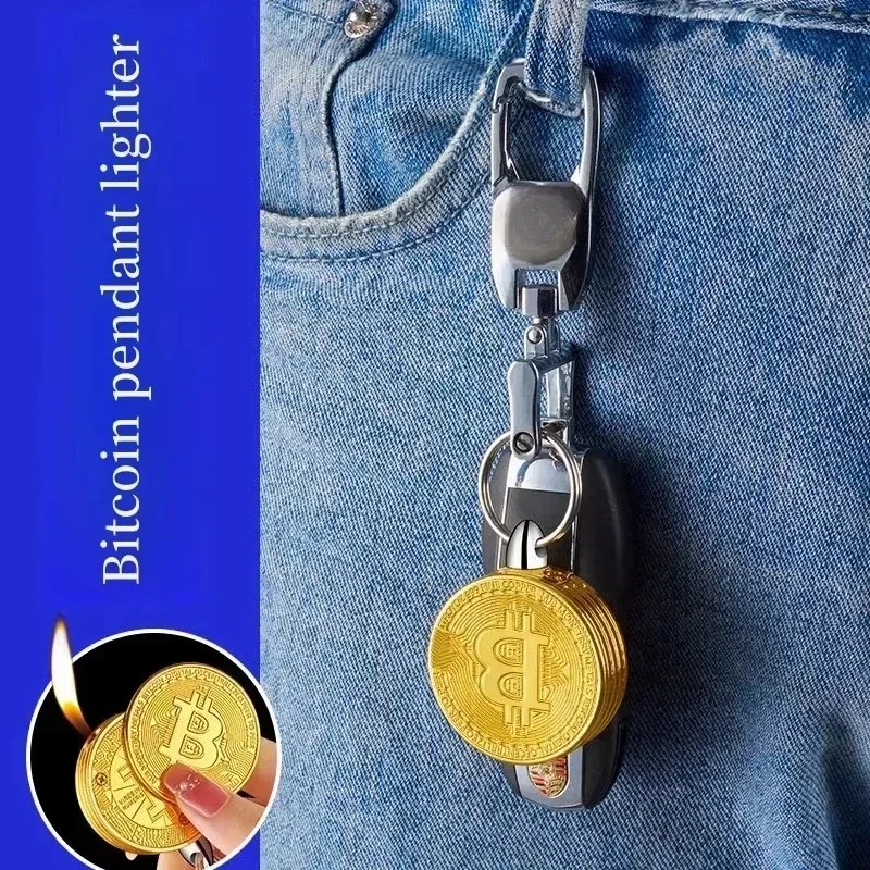 Bitcoin Shape Butane Lighter Virtual Commemorative Coin Pendant Lighter Portable Cigarette Accessory butane gas lighter cigarette lighter