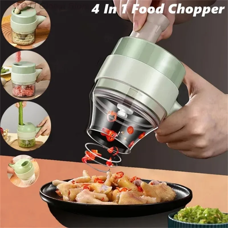

4 in 1 Portable Electric Vegetable Cutter Set Wireless Food Processor for Garlic Pepper Chili Onion Celery Ginger Meat