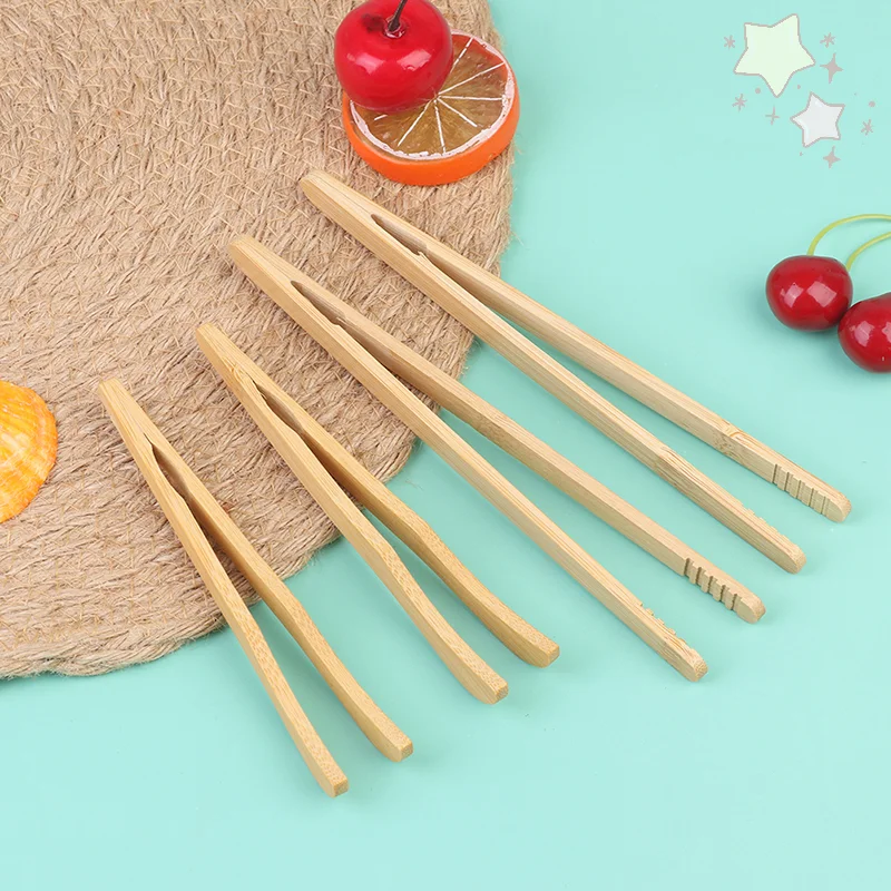 4pcs/set Food Pliers Kitchen Tongs Tea Bread Barbecue Supplies Bamboo Steak Clip