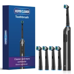 Rechargeable Waterproof Electric Toothbrush for Adults with 5 Cleaning Modes (Black)
