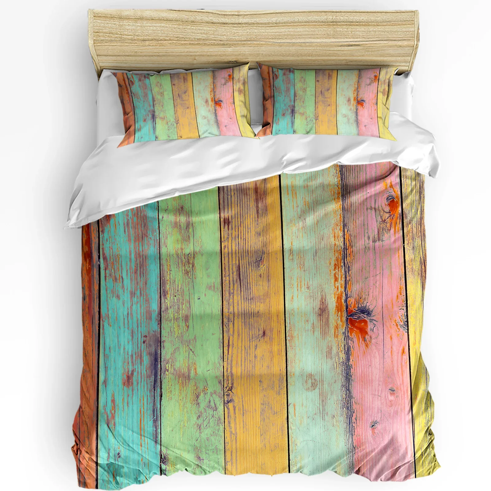 

3pcs Bedding Set Colorful Wood Board Home Textile Duvet Cover Pillow Case Boy Kid Teen Girl Bedding Covers Set
