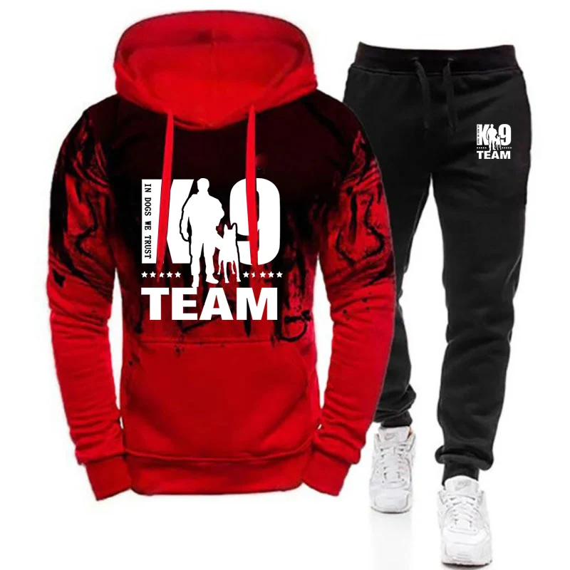 TRAINER K9 Team K9 Unit Malinois Men Spring Autumn New Gradient Color Set Casual Pullover Hoodie +Pant Comfortable 2 Pieces Suit