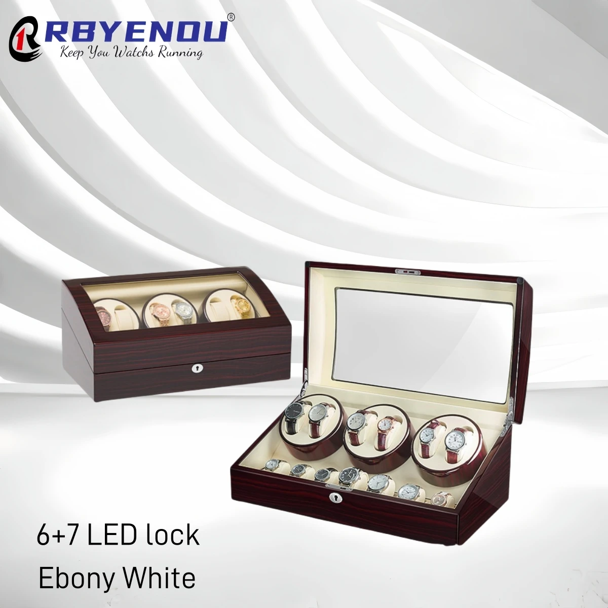 Pro rolex luxusní watchs displej skříňka otočný hodinky winders skříňka LED zamknout hodinky pouzdro 7+6 watchwinder personalizované přizpůsobené logem