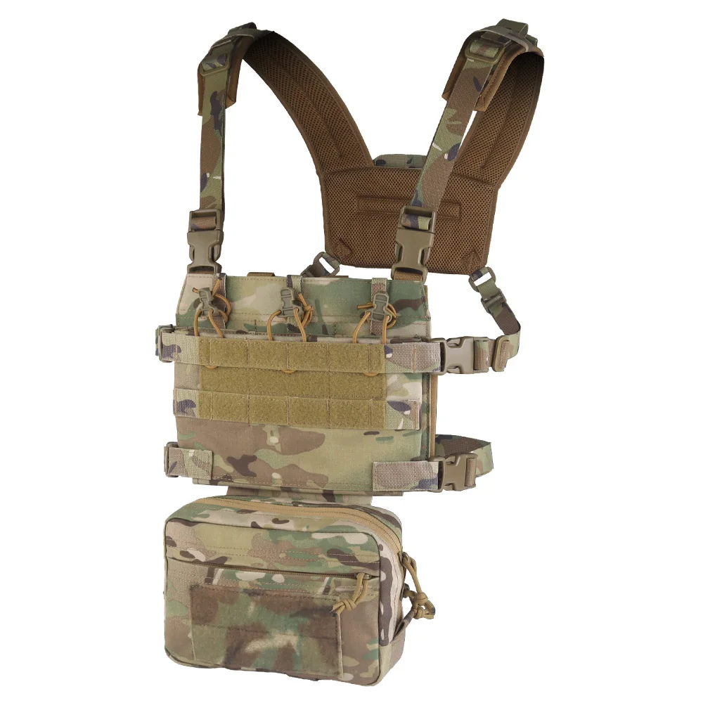 Tactical Chest Rig Set R Series Hunting Vest Carrier with M4 Jump Flap Plate/Harness Adapter/GP Drop Pouch/5.56 Mag Retainer
