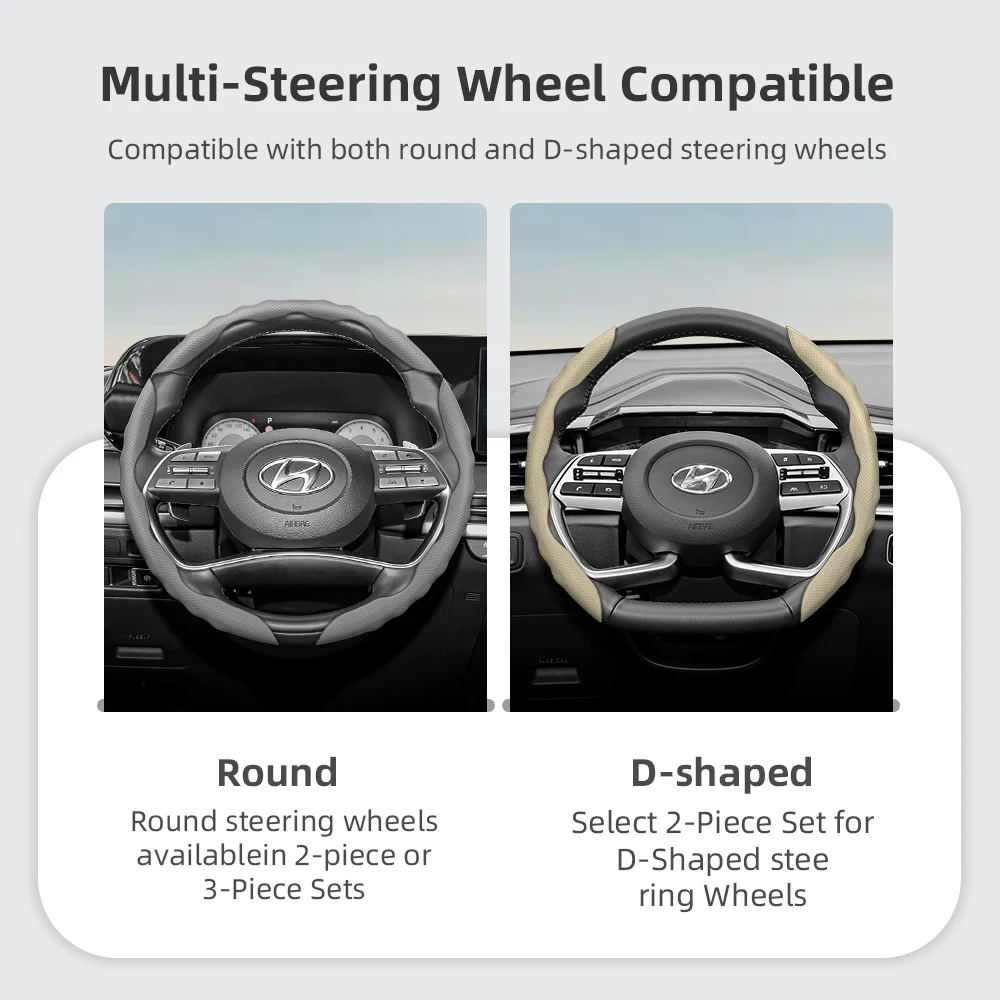 Steering Wheel Cover with Wavy Sports Design - Breathable Leather, Segmented Anti-Slip, Sweat-Absorbing Protective Cover