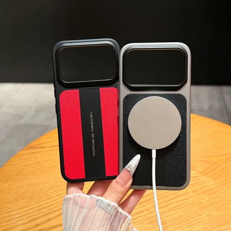 Magsafe Matte Racing Car Design Leather Case with Independent Camera Lens Protection