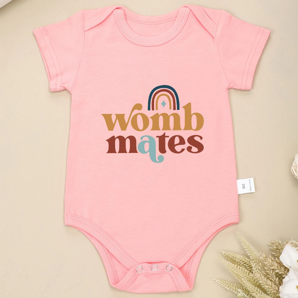 Cute Funny Twin Baby Boys Girls Clothes Womb Mates A B Fashion Newborn Onesie Pajamas Cotton Comzy Infant Outfits Bodysuits 5