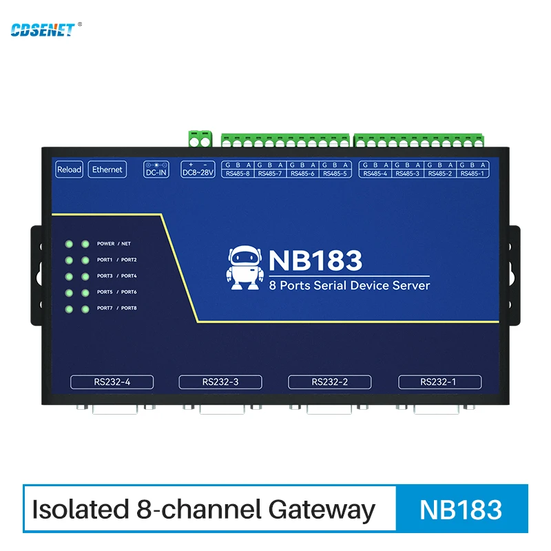 Modbus Gateway RS485/232 to RJ45 Ethernet Transparent Transmission 8 Way Serial Server CDSENET NB183 TCP UDP MQTT HTTP Watchdog 5pcs nt1 super network port serial to ethernet module cdebyte rj45 tcp to rtu transparent transmission modbus gateway mqtt dns