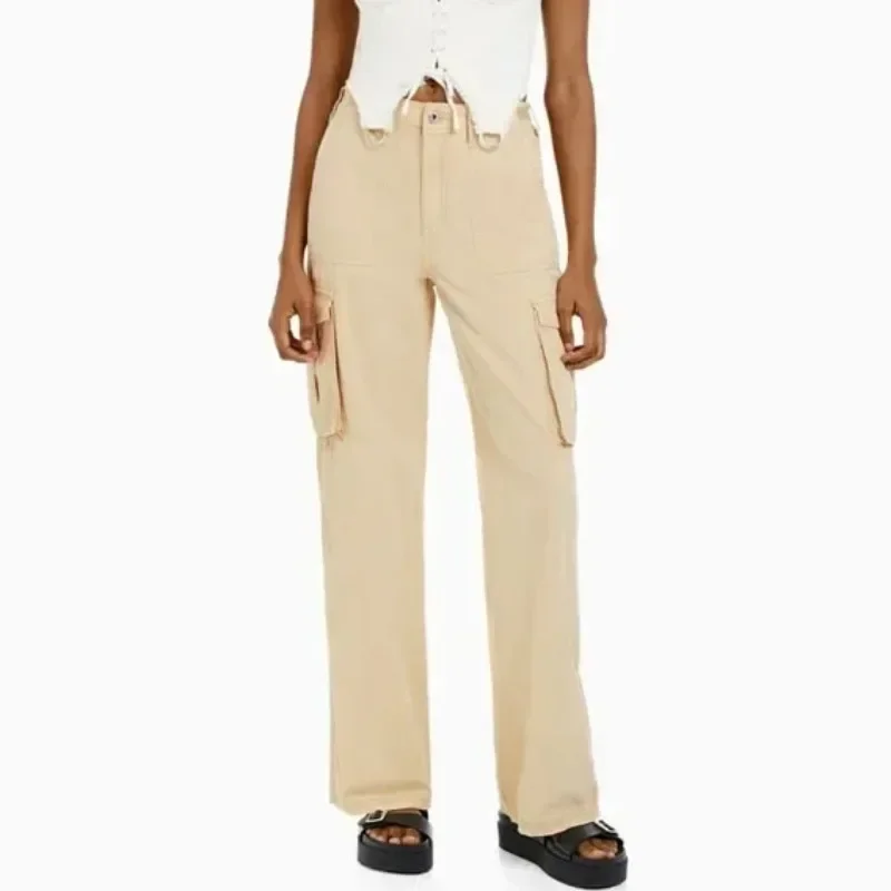 

Осень 2024 уличная одежда длинные брюки со средней Талией Модные женские повседневные свободные однотонные брюки с карманами женские брюки 29606