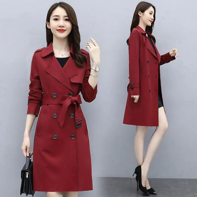2023 New Women Autumn Windbreaker  The Long Coat Korean Version of Slim Coats Age Reducing Jimpness Coat Medium Style Jackets