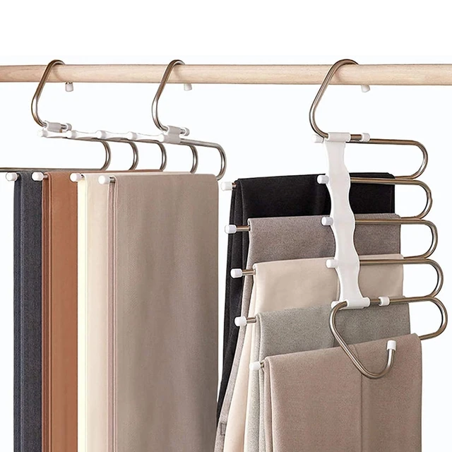 Set of 5 MultiPurpose 5 Layers Trouser Hanger Magic Closet Hangers Space  Saver Storage Plastic HangerRandom Color