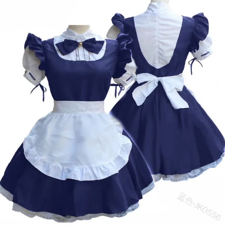 Cute Maid Cosplay Costume Lolita Apron Lace Mini Dress Summer Women Waitress School Student Pinafore Outfit For Girls Plus Size