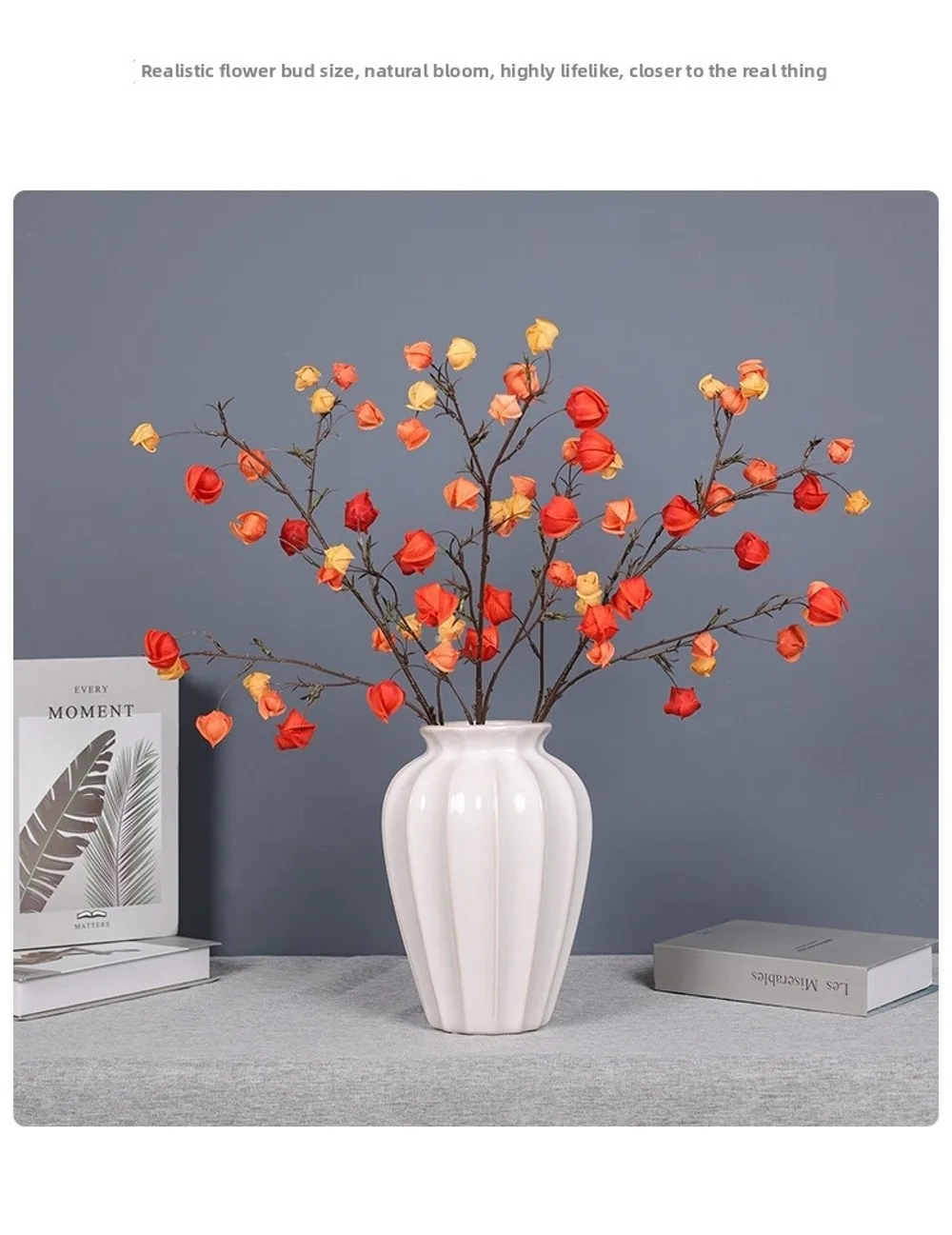 Rote Künstliche Laternenblume, Simulierte Dekorative Künstliche Laternenfrüchte, Sträuße mit Langen Zweigen, Plastik-Kunstblumen – Detail 8