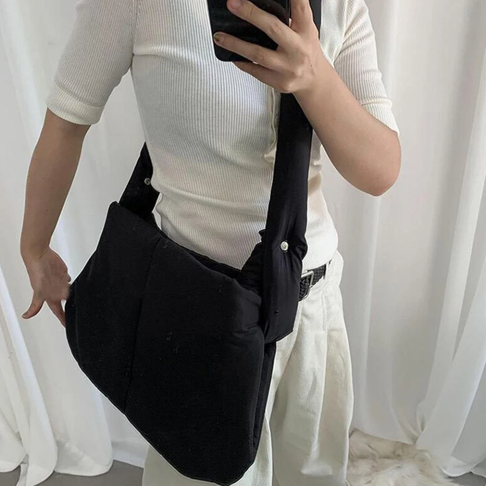 Winter Cotton Padded Shoulder Bag Casual Quilted Crossbody Bags for Women Designer Space Down Bags Puffy Purses and Handbags New