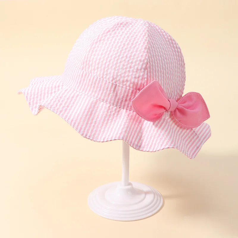 

Sweet Bow Baby Bucket Hats Spring Summer Princess Girls Ruffle Bowknot Plaid Sun Hats Kids Thin Sunscreen Fisherman Caps