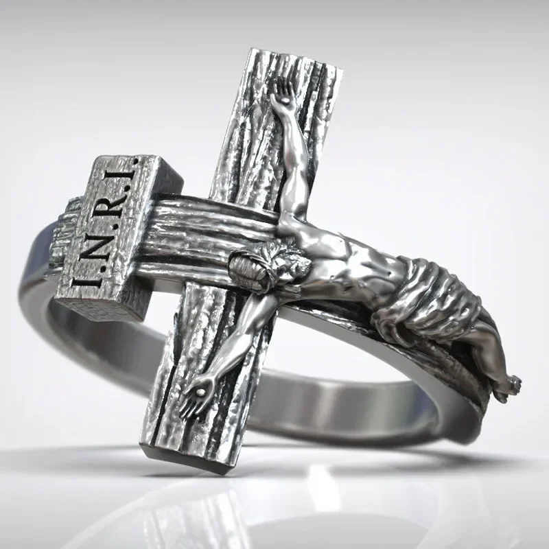 8g Jesus Christ Crucifix Cross Christian Rings  Customized 925 Solid Sterling Silver Rings Many Sizes 6-13